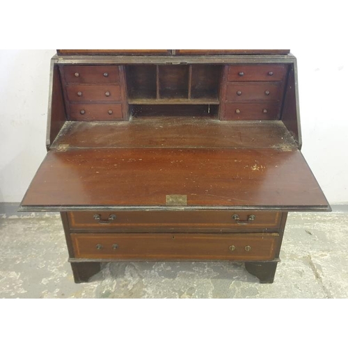 69 - Edwardian Inlaid Bureau Bookcase approx w:92cm x d:47cm x h:202cm (A1)