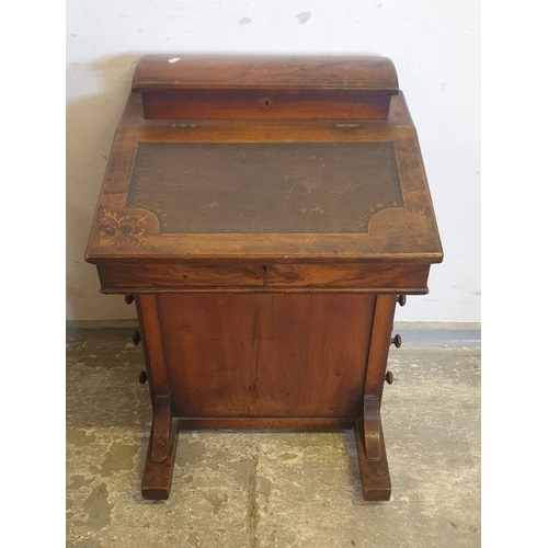 1 - C19th Victorian Walnut Davenport with boxwood stringing, marquetry inlay, nest of drawers to right, ... 