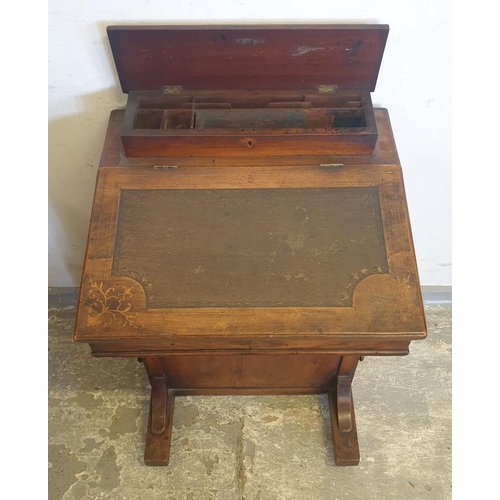 1 - C19th Victorian Walnut Davenport with boxwood stringing, marquetry inlay, nest of drawers to right, ... 