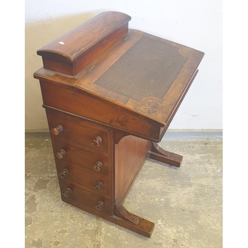 1 - C19th Victorian Walnut Davenport with boxwood stringing, marquetry inlay, nest of drawers to right, ... 