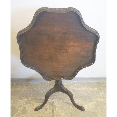 16 - C18th English Chippendale Style Tilt-Top Tea Table with pierced gallery to top, supported by a carve... 