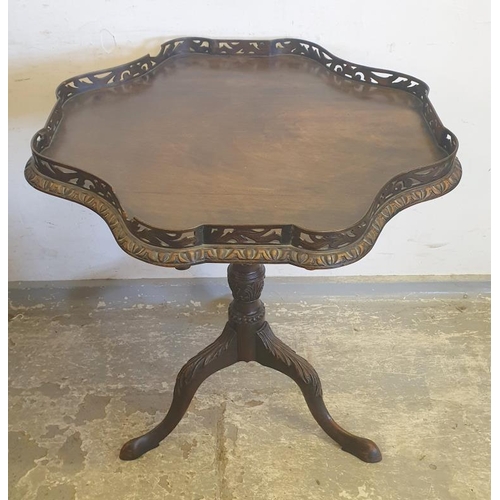 16 - C18th English Chippendale Style Tilt-Top Tea Table with pierced gallery to top, supported by a carve... 