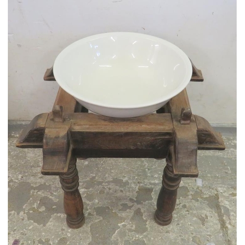 42 - Indian Washstand with later ceramic bowl (BW)