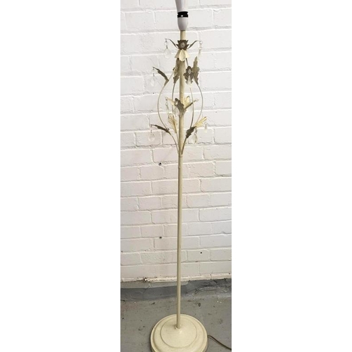 6 - White Painted Floor Standing Table Lamp, disc base with leaf, lustre drop decoration (MATCHING LOT 7... 