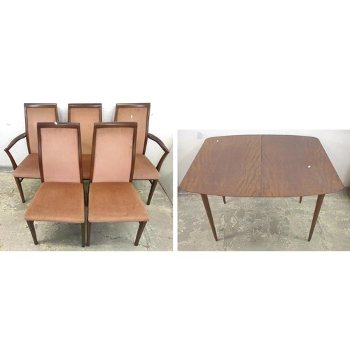 70 - Mid Century Design Extending Dining Table approx w:107cm x d:91cm x h:74cm leaf 45cm & Set of 5 G-Pl... 