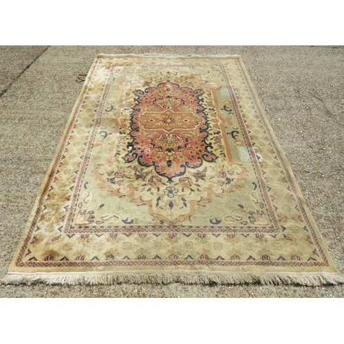 23A - Turkish Carpet/Rug, cream ground, red/blue centre, approx. 282cm x 182cm