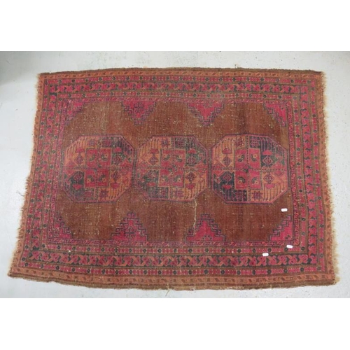 6A - Afghan Rug, red with 3 octagon centre, approx. 146cm x 108cm (A2)