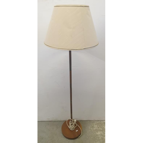 29A - Wooden Standard Lamp on turned disc base with cream shade (A6)