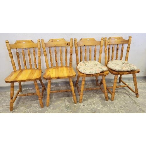 58 - 4 Pine Spindle Back Dining Chairs & 2 Folding Chairs, 1 with bergere/cane seat (6) A5