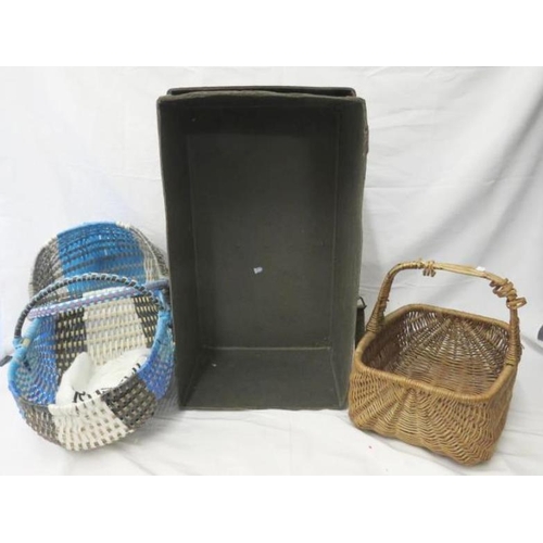 Seal Laundry Box with 3 wicker baskets, 2 with blue, white & grey vinyl