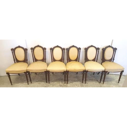 48 - Set of 6 Victorian Dining Chairs with carved hoop backs, lemon upholstery (6) (A2)