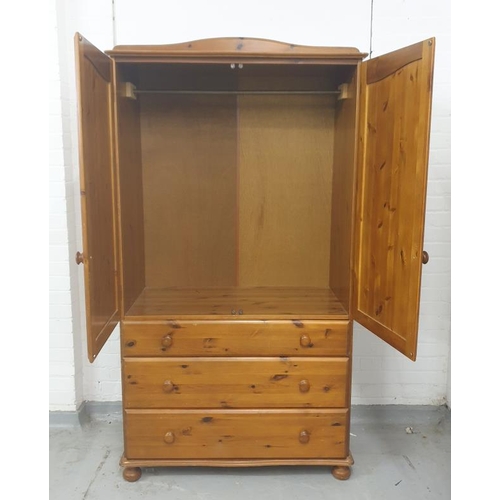 1 - Pine 2 Door Wardrobe with 3 drawers to base, approx. 103cm W x 55cm D x 177 H (A14)