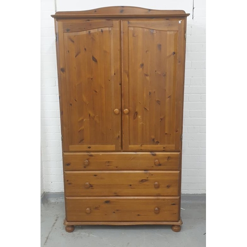 1 - Pine 2 Door Wardrobe with 3 drawers to base, approx. 103cm W x 55cm D x 177 H (A14)