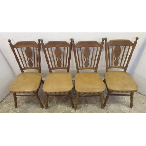 117 - 4 Carved Spindle Back Kitchen Dining Chairs with cream seats (4) A4