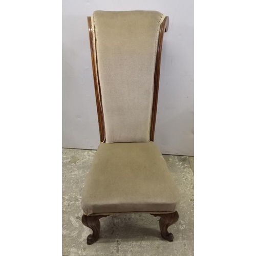 49 - Grey Velvet Upholstered Victorian Walnut Scroll Back, High Backed Bedroom/Nursing Chair FWL