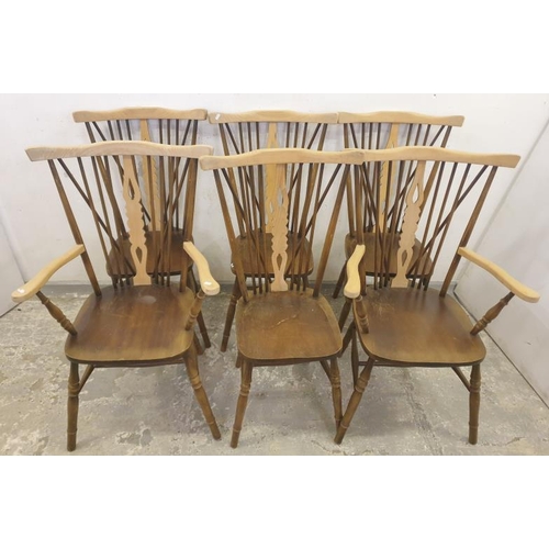 25 - Set of 6 Beech High Back Spindle Back Chairs A11