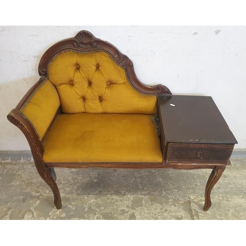 28 - Louis XV Style Vintage Telephone Bench/Seat/Table with mustard upholstered deep button backed seat, ... 