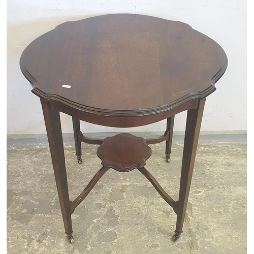 31 - Frilled Top Occasional Table on tall tapering supports with castors & raised under-tier, 68cm x 68cm... 