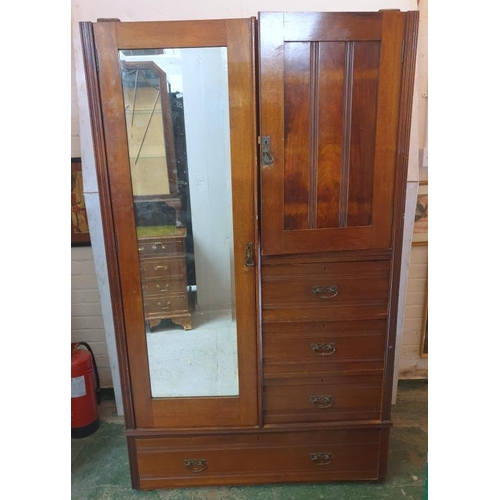 2 - Single Wardrobe with 1 long & 3 short drawers, approx. W107cm x D46cm x H178cm (A13)