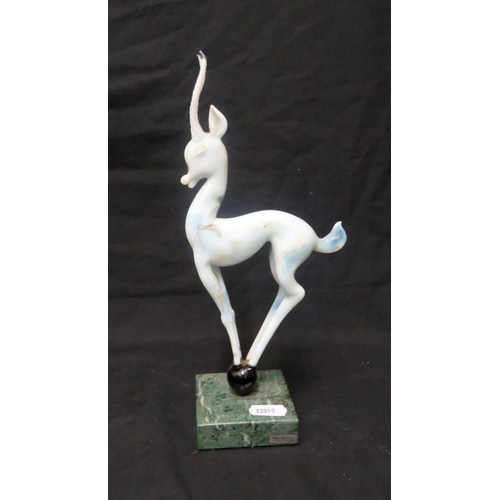 Istvan Komaromy Art Deco Glass Sculpture of a deer on granite base