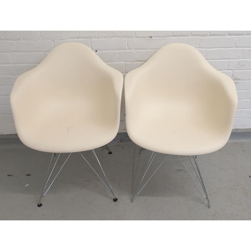 52 - Mid Century Design Eames DAR Style 1950's Design White Plastic Armchair/Lounge Tub Chair on chromed ... 