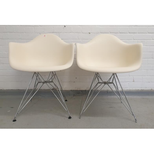 52 - Mid Century Design Eames DAR Style 1950's Design White Plastic Armchair/Lounge Tub Chair on chromed ... 