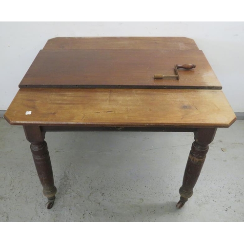 53 - Extending Wind Out Victorian Dining Table with canted corners, turned castered supports, approx. 105... 