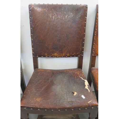 54 - 4 Cromwellian Style Oak Studded Leather Chairs (4) A3