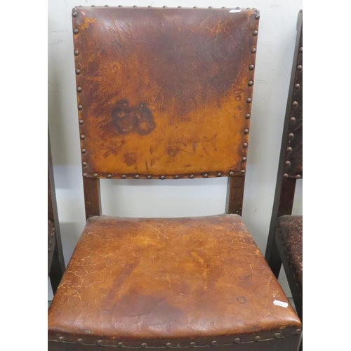 54 - 4 Cromwellian Style Oak Studded Leather Chairs (4) A3