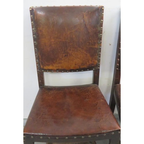 54 - 4 Cromwellian Style Oak Studded Leather Chairs (4) A3