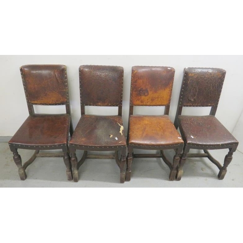 54 - 4 Cromwellian Style Oak Studded Leather Chairs (4) A3