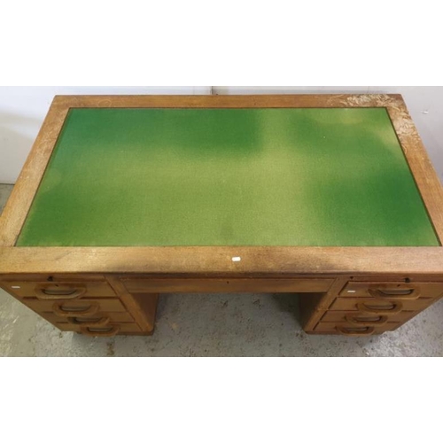 56 - Early C20th Oak Desk with green baize inset top, 153cm W x 84cm D x 77cm H A7