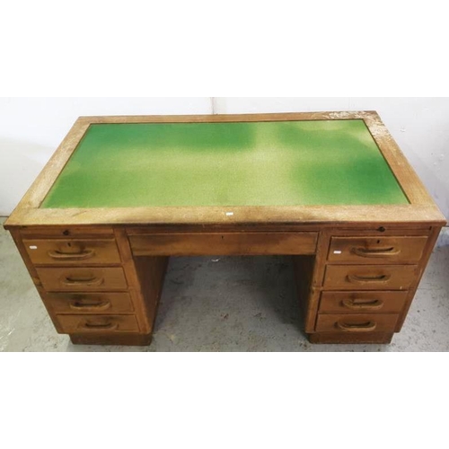 56 - Early C20th Oak Desk with green baize inset top, 153cm W x 84cm D x 77cm H A7