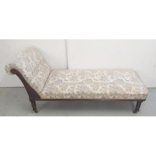 57 - Victorian Chaise Longue with grey floral upholstery, 172cm W x 64cm D x 78cm H FW