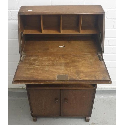 72 - Vintage Students Bureau, the fall enclosing fitted nest, open hutch & 2 cupboard doors under, approx... 