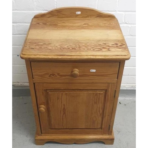 76 - Pine Bedside Cabinet, single drawer over cupboard door, approx. w:48cm x d:39cm x h:70cm A13