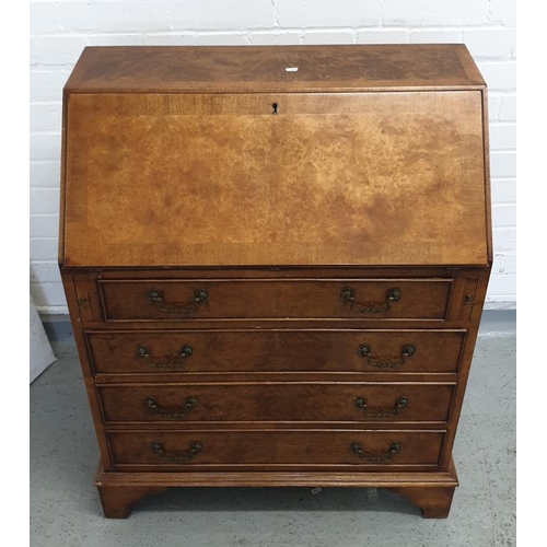 41 - Queen Anne Style Walnut Bureau the fall enclosing fitted nest, green leather writing area, 4 drawers... 