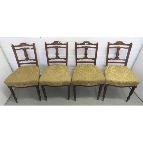 20 - Set of 4 Mahogany Inlaid Edwardian Dining/Side Chairs with bar backs & golden damask upholstery (4) ... 