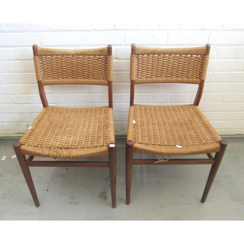 33 - 2 Retro Teak Mid Century Modern Danish Olsen Style Paper Cord Dining Chairs with woven seat & back s... 