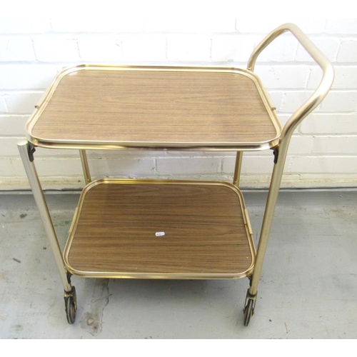 59 - Vintage/Retro Bar Cart/Drinks Trolley, brass frame on castors, approx. 50cm x 37cm x 54cm H A2