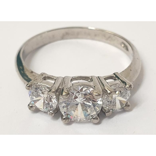 Tru Diamond Laboratory Created 'Diamond' Trilogy ring, white metal size S