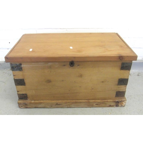 12 - Pine Trunk/Chest with metal fittings approx. 36cm H x 67cm W x 38cm D A1