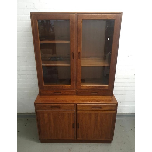 9 - Mid Century Danish Design Teak Cabinet with glazed 2 door top, internal shelves over 2 drawers on 2 ... 