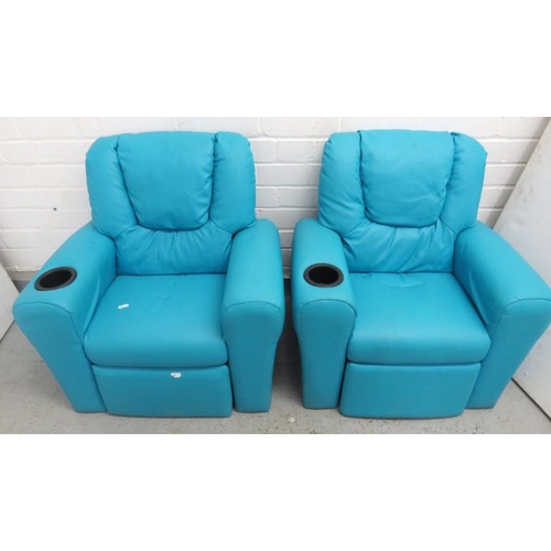 31 - 2 Child's Blue Leatherette Recliners/Reclining Arm Chairs with cup holders FW