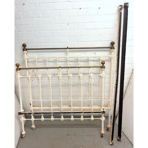 Victorian Brass & White Painted Brass Bed approx. 123cm W on castored ...