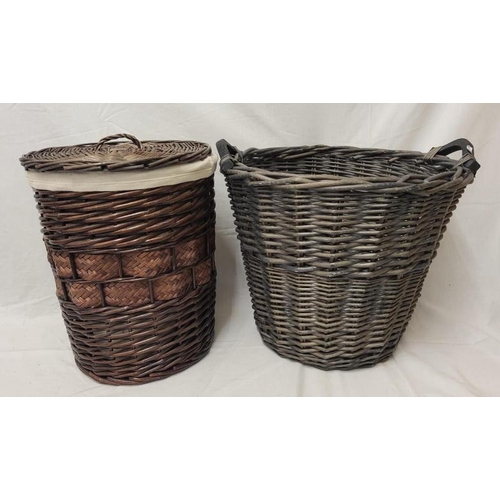 1221A - Grey Wicker Basket & Brown Lidded Basket approx. 32cm dia. x 37cm H  (2)