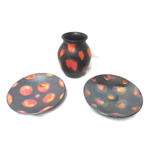 Poole Pottery Galaxy Classic Vase approx. 24cm H & 2 dishes approx. 26