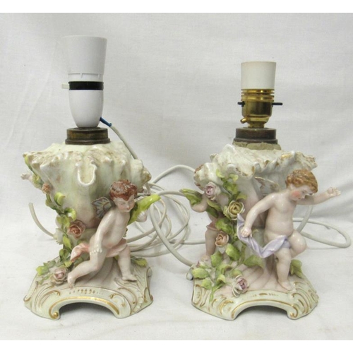 Pair of Meissen/Dresden Style Cherub Table Lamps approx. 25cm H