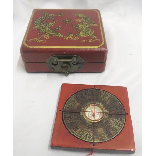 Chinese Boxed Oriental Compass with red lacquer exterior