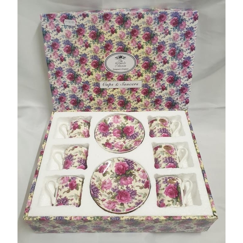 1795 - Leonardo Collection Set of 6 coffee cups & saucers with pink rose decoration, boxed